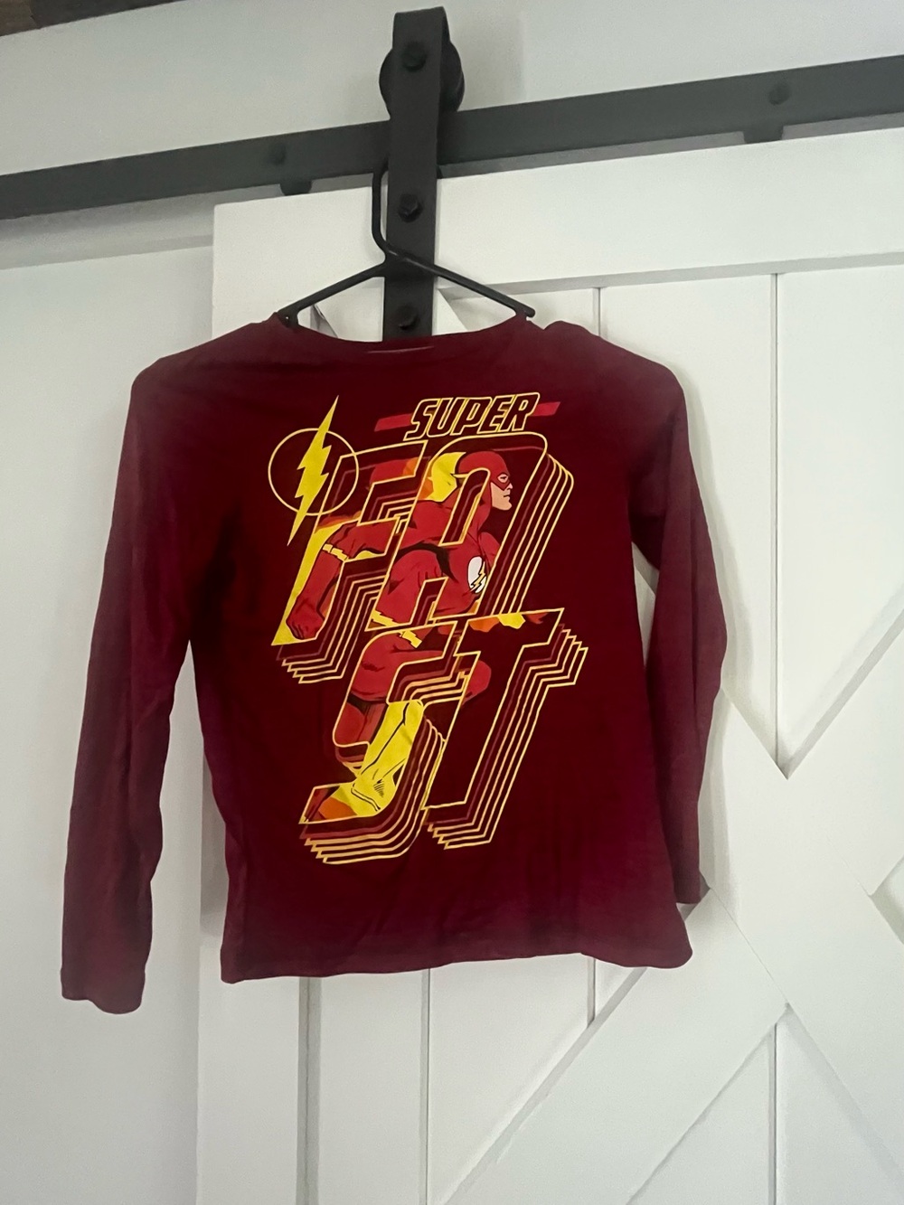 jumping beans Maroon Long-Sleeve Tee with Yellow & Red Superhero Graphic